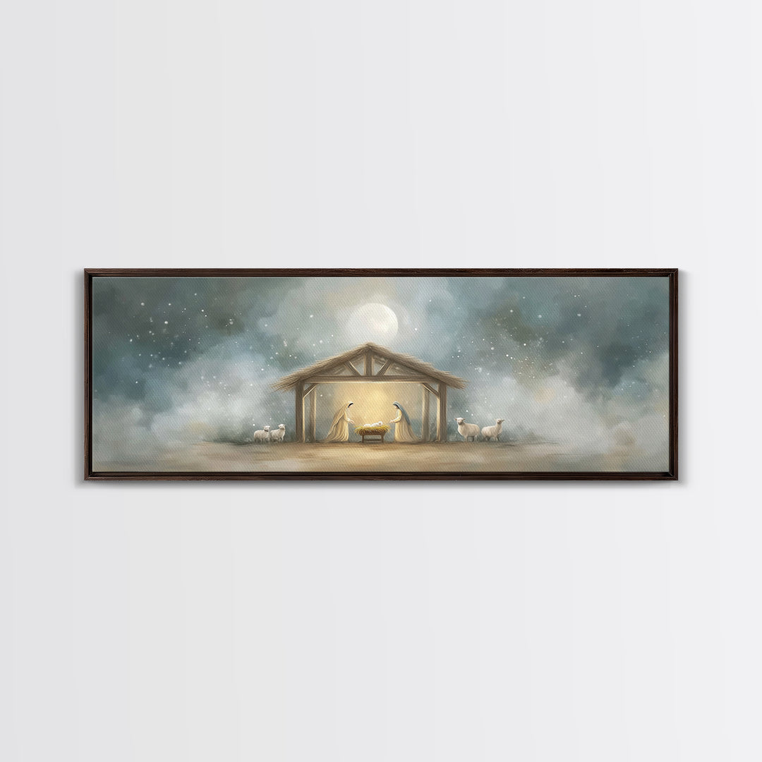 Peaceful Holy Night – Framed Canvas Print – Christian Wall Art – Christian Art Canvas – Extra Wide Art – Christmas Art – Christian Christma