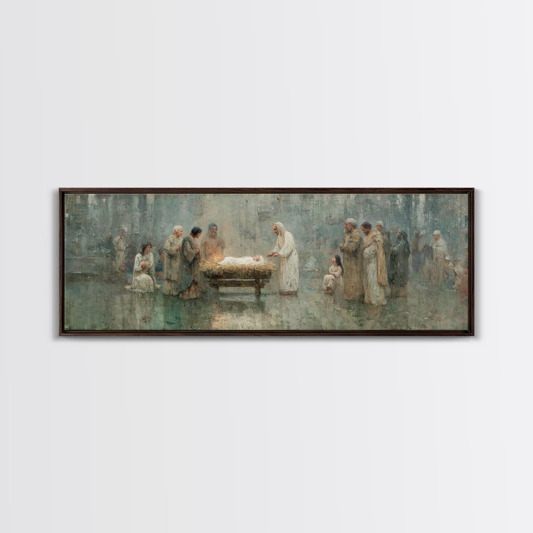 Gathered In Holiness | Framed Canvas Print | Panoramic Painting | Christian Wall Art | Christian Art Canvas | Christmas Art | Jesus Christm