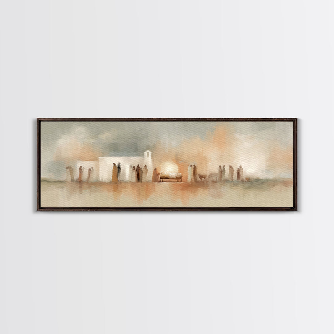Bethlehem Evening Glow – Framed Canvas Print – Panoramic Frame – Christian Wall Art – Christian Art Canvas – Christmas Art – Christian Chri
