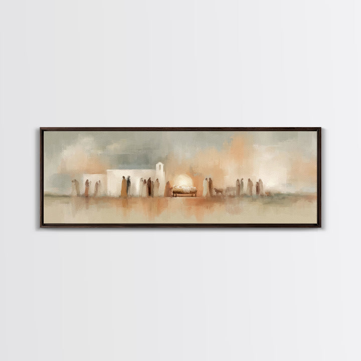 Bethlehem Evening Glow – Framed Canvas Print – Panoramic Frame – Christian Wall Art – Christian Art Canvas – Christmas Art – Christian Chri