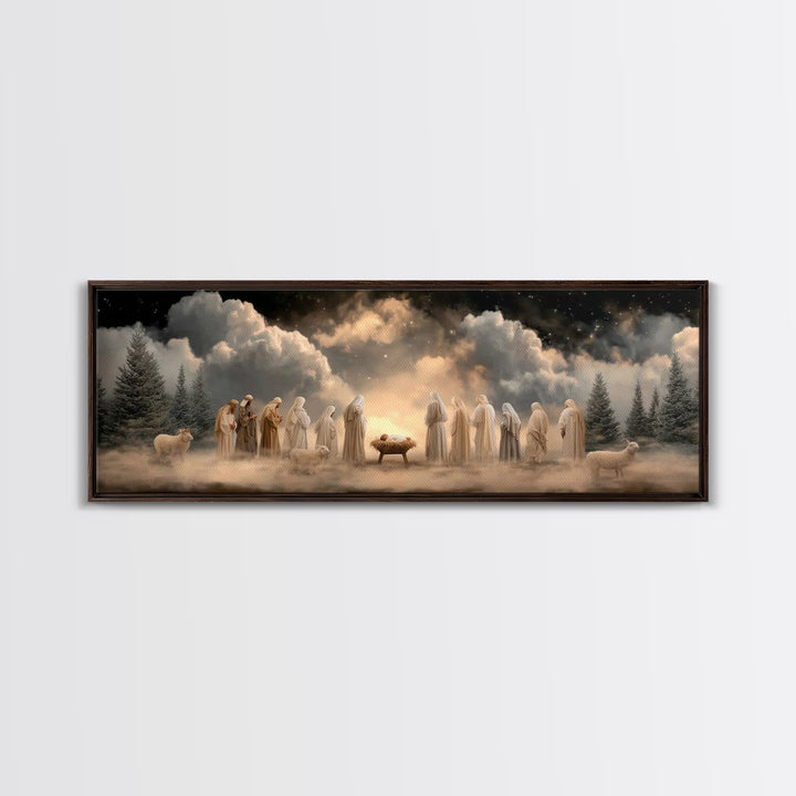Midnight Worship Light – Framed Canvas Print – Extra Wide Art – Christian Wall Art – Christian Art Canvas – Christmas Art – Jesus Christmas