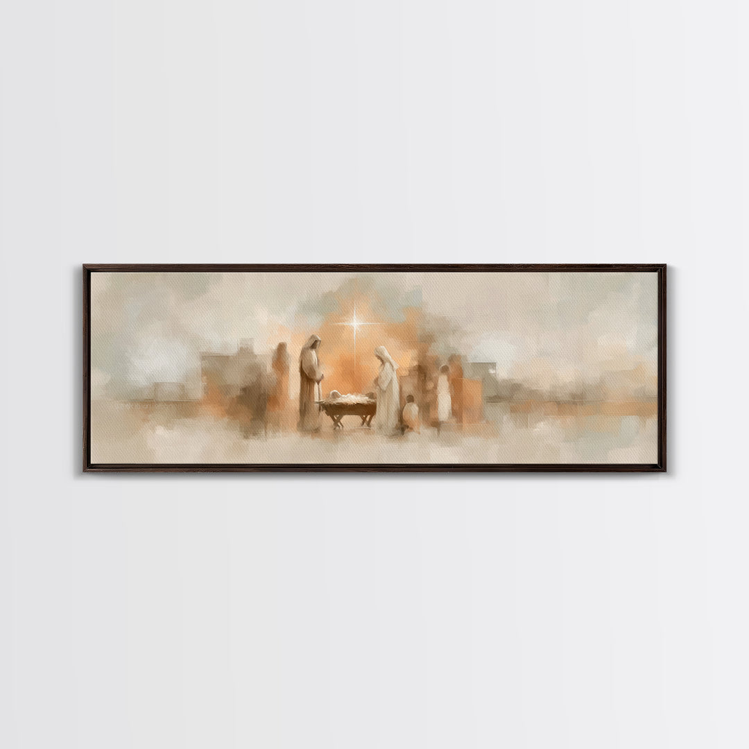 Star Of Bethlehem Hope, Framed Canvas Print, Panoramic Painting, Christian Wall Art, Christian Art Canvas, Christmas Art, Christian Decor,
