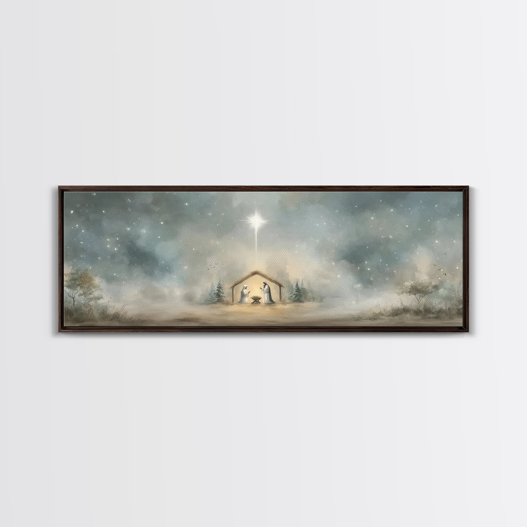 Holy Dawn Light | Framed Canvas Print | Christian Wall Art | Christmas Art | Panoramic Wall Art | Christian Art Canvas | Jesus Painting