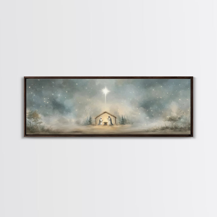 Holy Dawn Light | Framed Canvas Print | Christian Wall Art | Christmas Art | Panoramic Wall Art | Christian Art Canvas | Jesus Painting