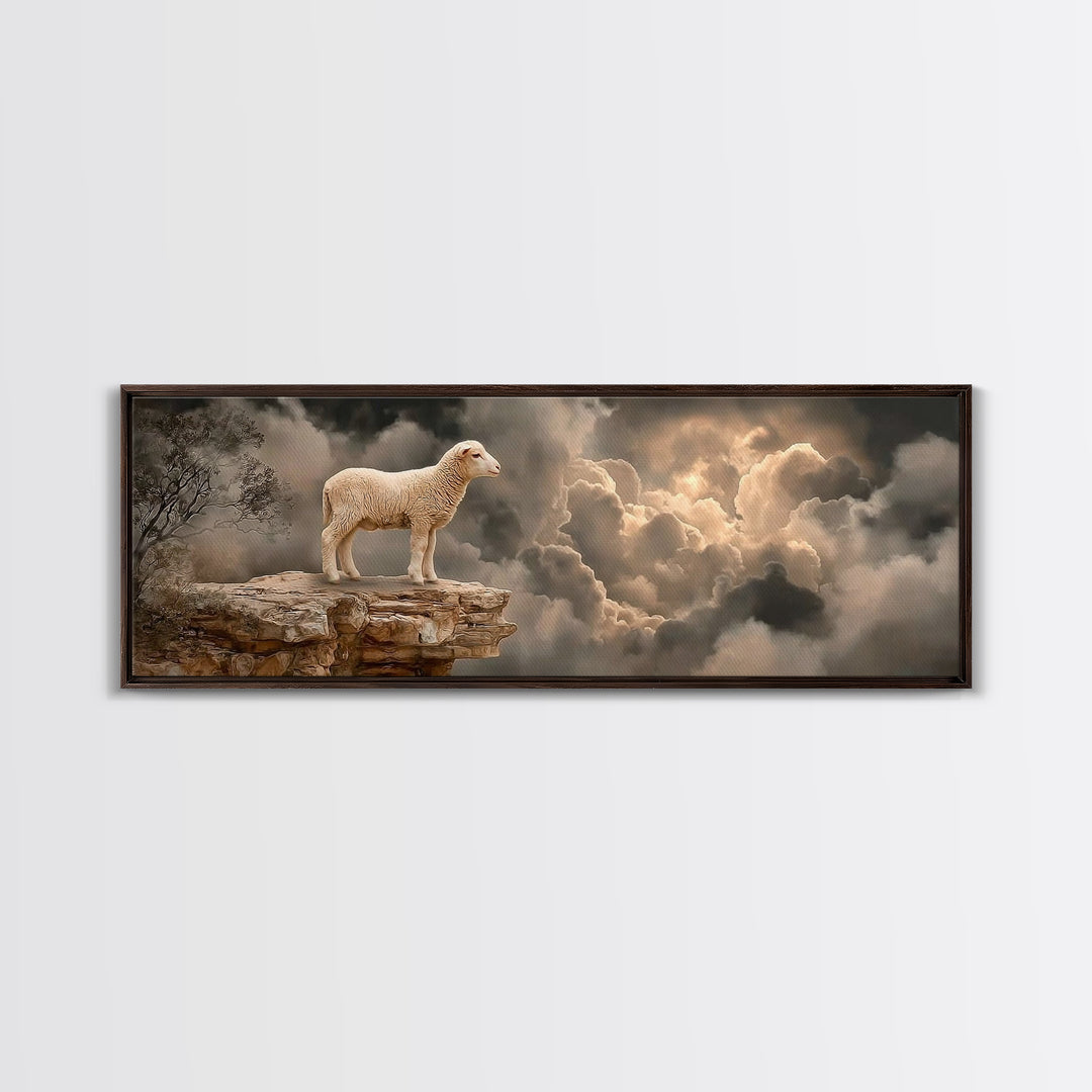 Still Waters Lamb | Framed Canvas Print | Christian Wall Art | Christian Art Canvas | Panoramic Art | Christian Painting | Christian Decor