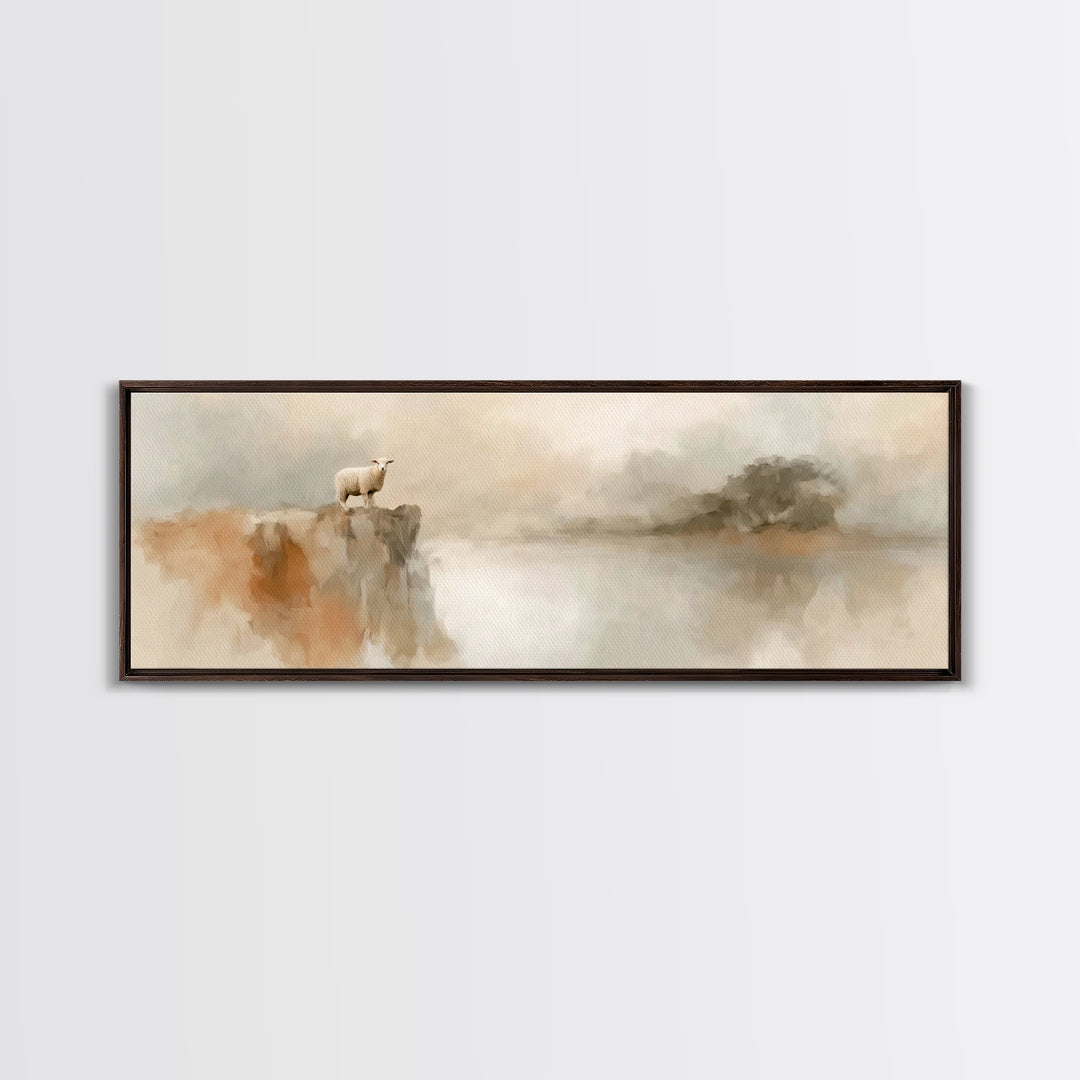 Cliffside Lamb Peace, Framed Canvas Print, Christian Wall Art, Christian Art Canvas, Panoramic Print, Christian Painting, Christian Decor