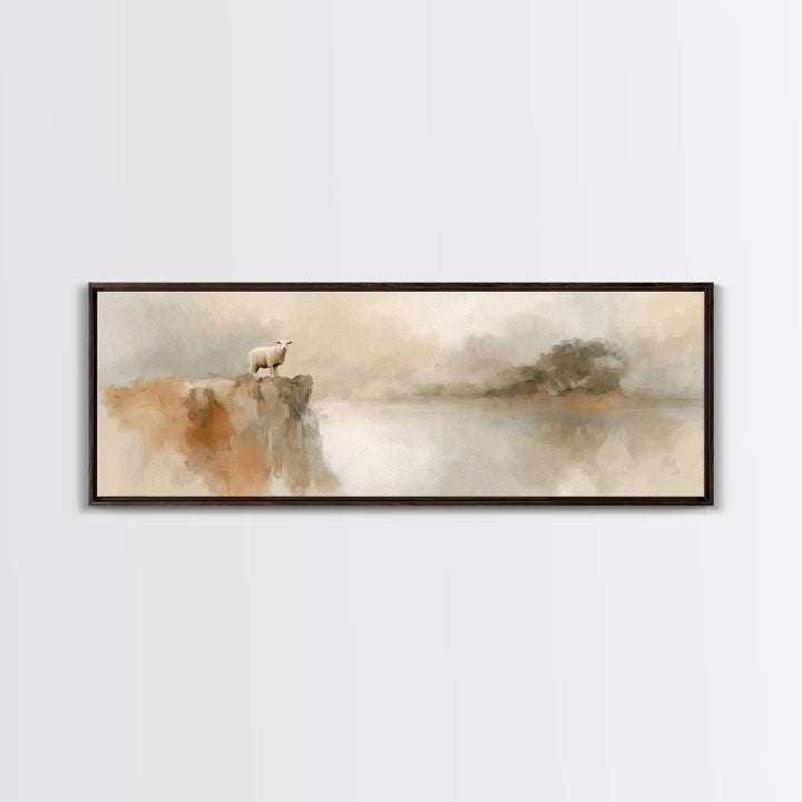 Cliffside Lamb Peace, Framed Canvas Print, Christian Wall Art, Christian Art Canvas, Panoramic Print, Christian Painting, Christian Decor