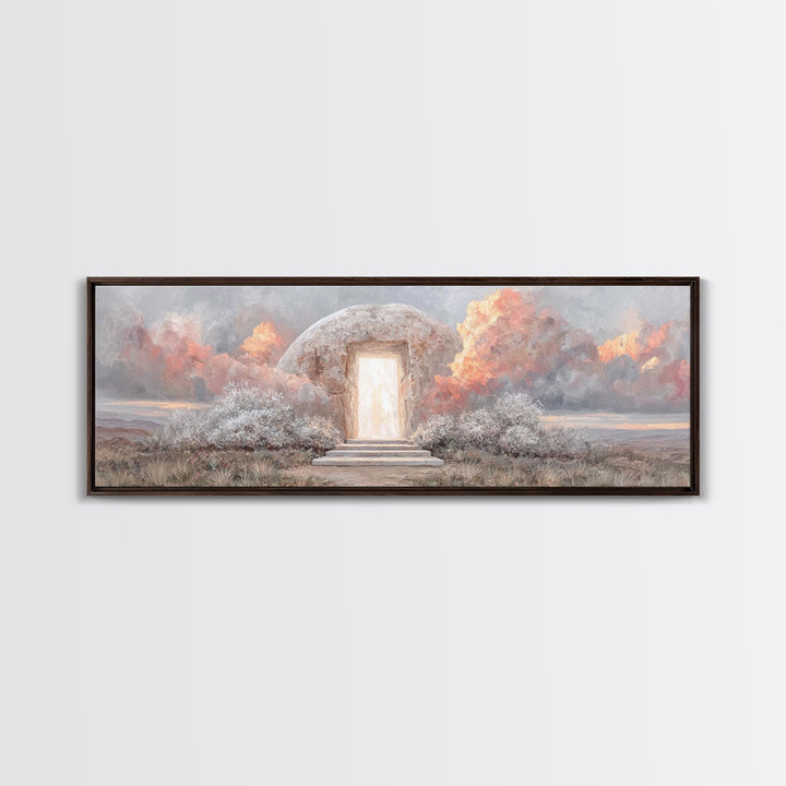 Risen Dawn Light – Framed Canvas Print – Christian Wall Art – Christian Art Canvas – Jesus Painting – Panoramic Art – Christian Christmas A
