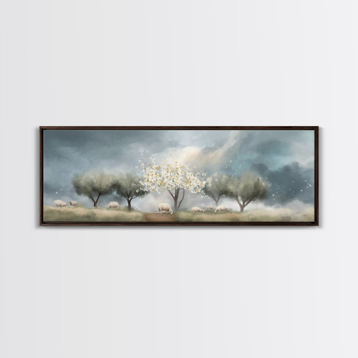 Blossoms Of Grace, Framed Canvas Print, Christian Art Canvas, Christian Christmas Art, Panoramic Wall Art, Christian Painting, Christmas Ar