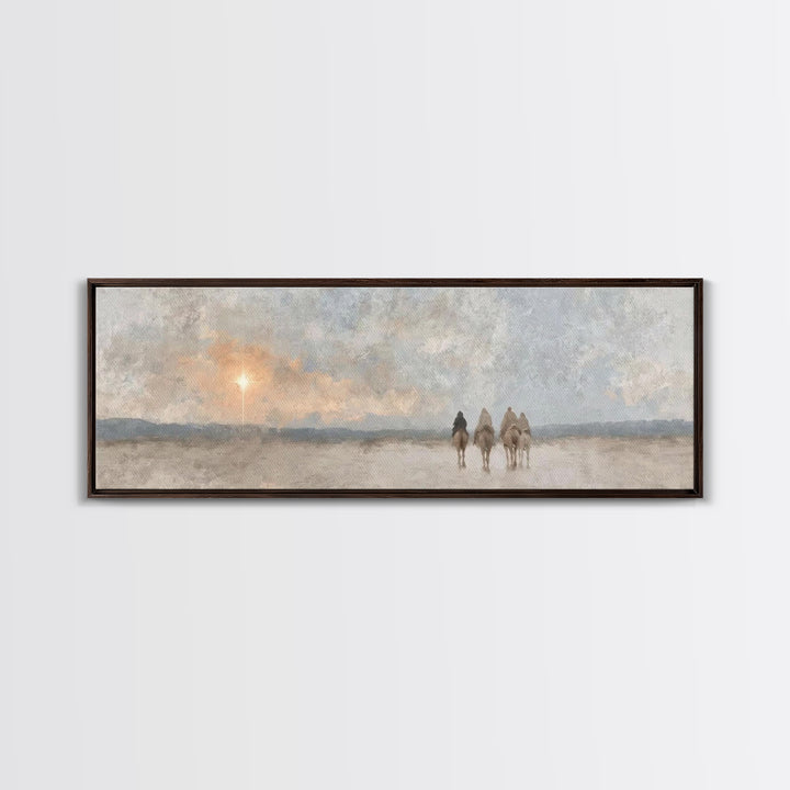 Morning Star Pilgrims – Framed Canvas Print – Panoramic Frame – Christian Wall Art – Christian Art Canvas – Christmas Art – Christian Paint
