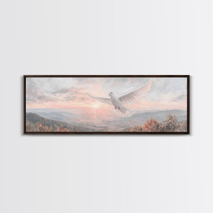 Morning Dove Light | Framed Canvas Print | Christian Wall Art | Christian Art Canvas | Panoramic Print | Christian Decor