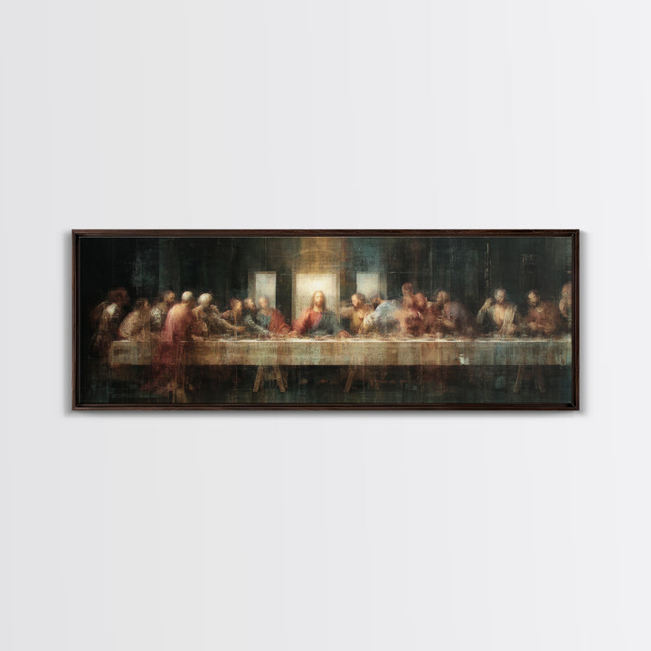 Sacred Supper Glow | Framed Canvas Print | Christian Wall Art | Christian Art Canvas | Panoramic Frame | Christian Painting
