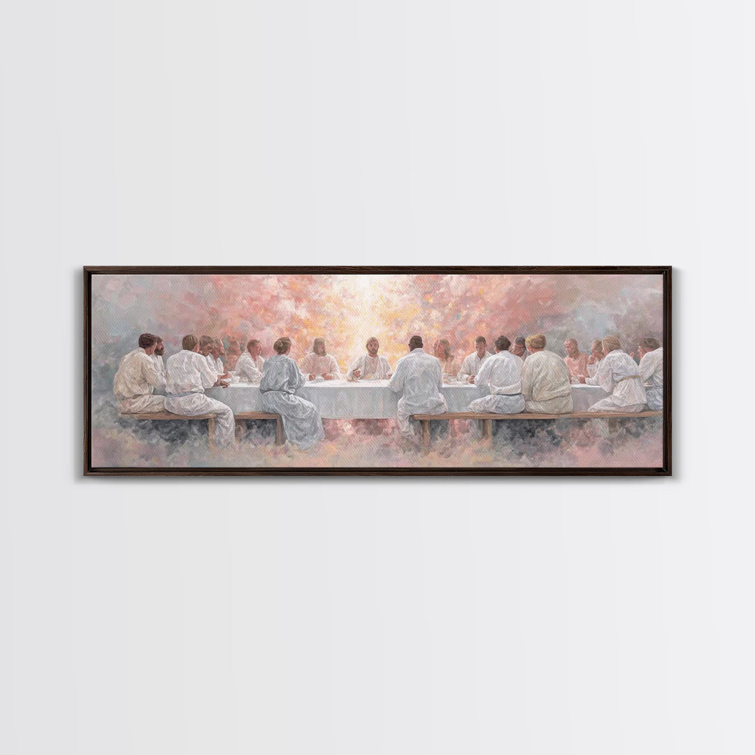 Radiant Last Supper, Framed Canvas Print, Christian Art Canvas, Christian Wall Art, Extra Wide Art, Christian Gift
