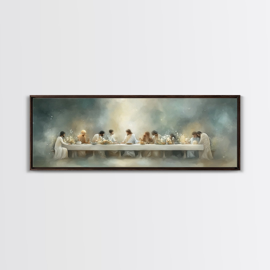Grace At The Table – Framed Canvas Print – Christian Wall Art – Christian Art Canvas – Panoramic Painting – Christian Gift Ideas