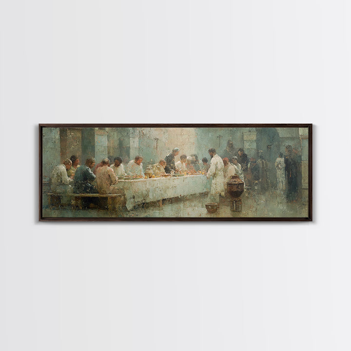 Table Of Fellowship, Framed Canvas Print, Christian Wall Art, Christian Art Canvas, Panoramic Frame, Christian Christmas Art