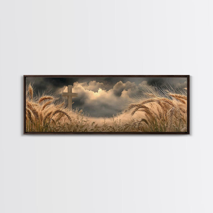 Wheatland Cross | Framed Canvas Print | Christian Wall Art | Christian Art Canvas | Panoramic Painting | Christian Art Gift