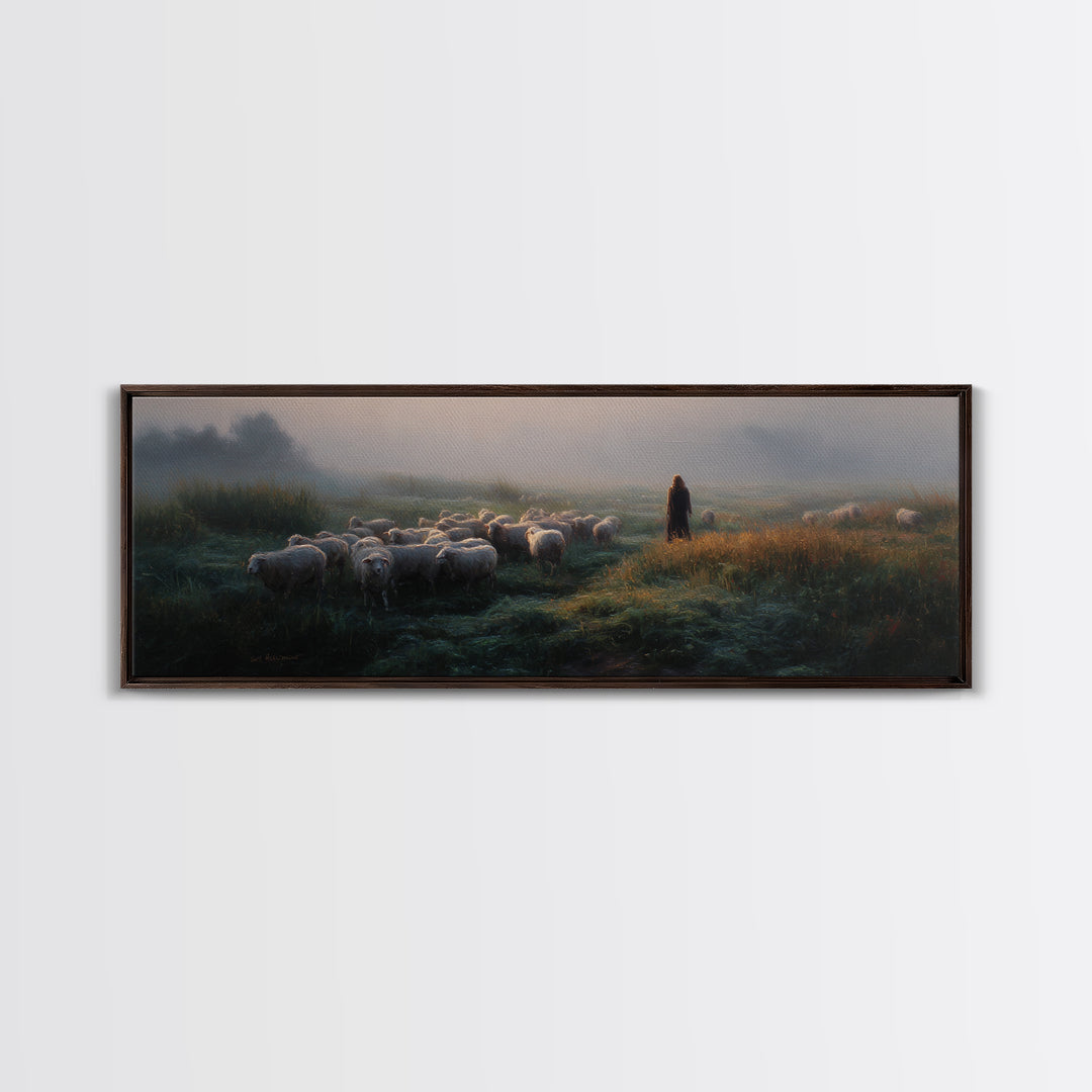Morning Shepherd Light – Framed Canvas Print – Panoramic Print – Christian Wall Art – Jesus Painting – Christian Art Canvas – Christian Chr