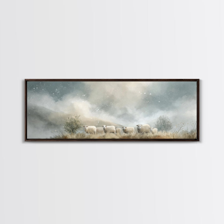 Heavenly Flock , Framed Canvas Print, Panoramic Art, Christian Wall Art, Christian Art Canvas, Christian Christmas Art, Subtle Christian Ar