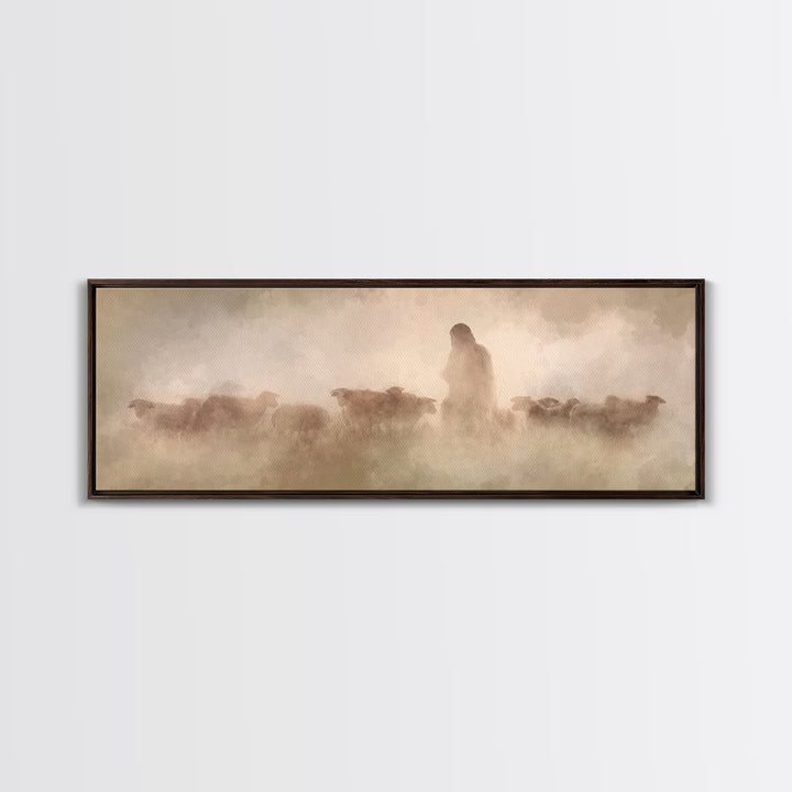 Guiding Shepherd | Framed Canvas Print | Panoramic Wall Art | Christian Art Canvas | Jesus Painting | Christian Decoration | Christian Gift