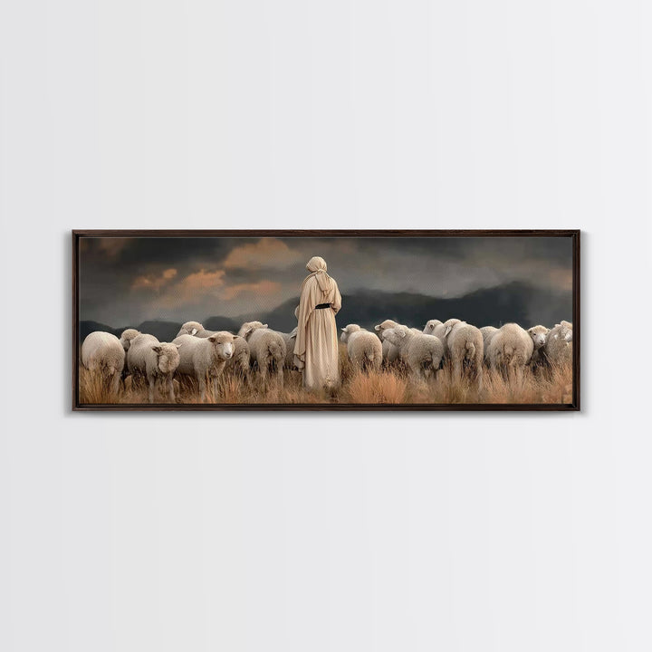 Evening Flock Grace – Framed Canvas Print – Panoramic Art – Christian Wall Art – Christian Art Canvas – Subtle Christian Art – Christmas Ar