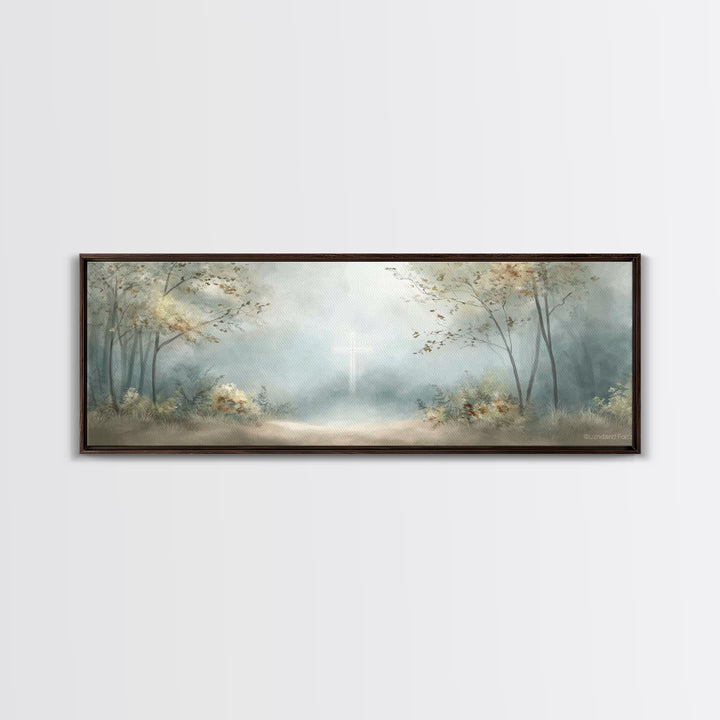 Gentle Morning Cross | Framed Canvas Print | Panoramic Wall Art | Christian Art Canvas | Christian Wall Art | Jesus Painting | Christian De