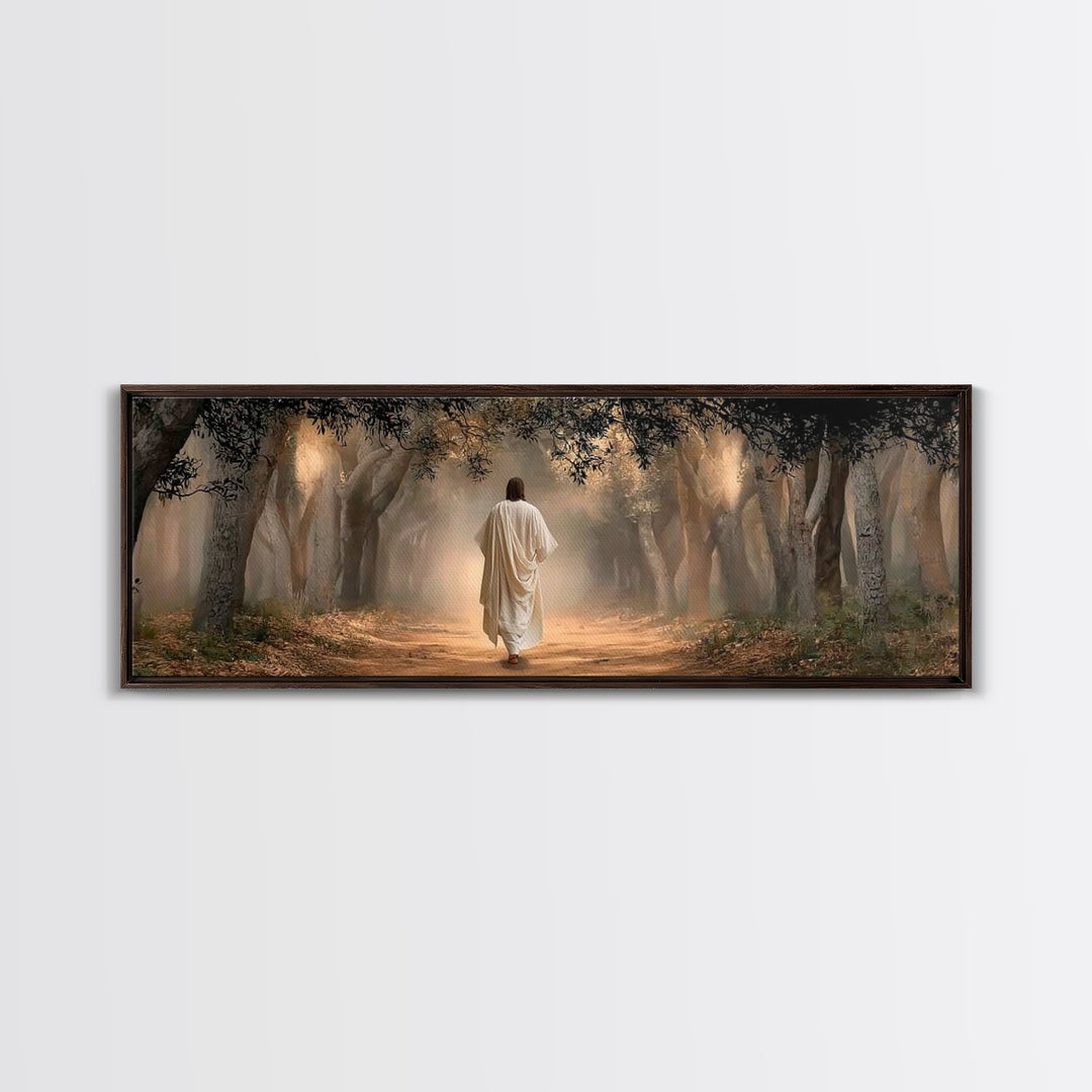 Holy Woodland Journey, Framed Canvas Print, Panoramic Art, Christian Wall Art, Jesus Painting, Christian Art Canvas, Christian Christmas Ar