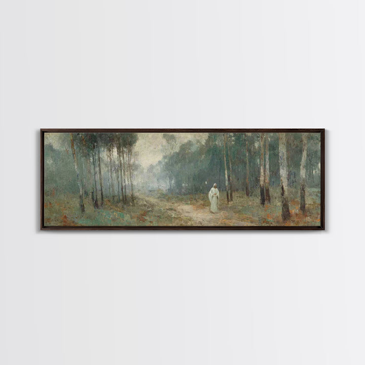 Quiet Woodland Savior, Framed Canvas Print, Panoramic Wall Art, Christian Art Canvas, Christian Wall Art, Jesus Painting, Christian Christm