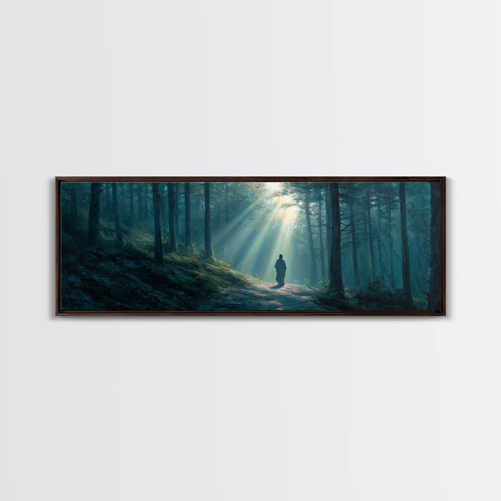 Path Of Divine Light, Framed Canvas Print, Panoramic Wall Art, Christian Wall Art, Jesus Painting, Christian Art Canvas, Modern Christian A