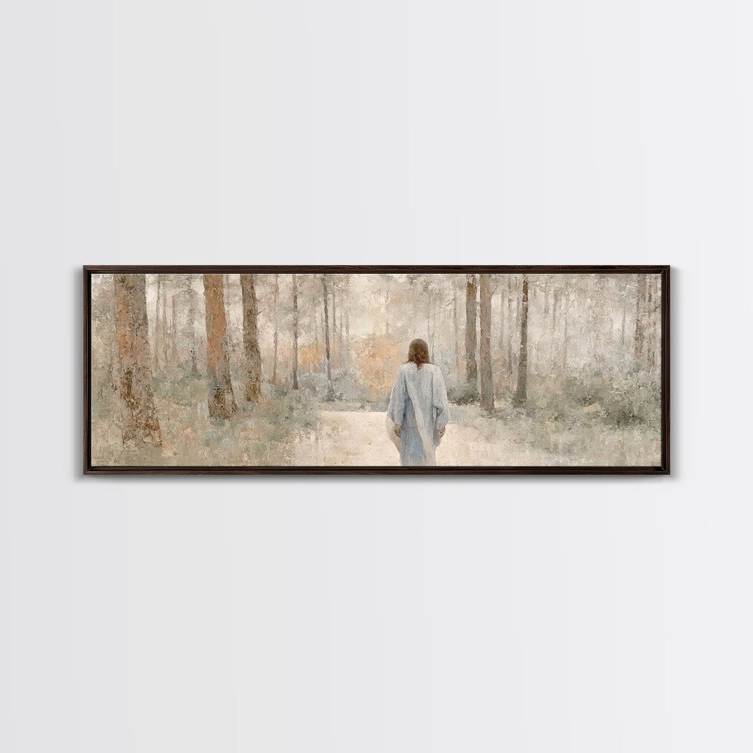 Soft Winter Walk - Framed Canvas Print - Panoramic Art - Christian Art Canvas - Christian Wall Art - Jesus Painting - Subtle Christian Art