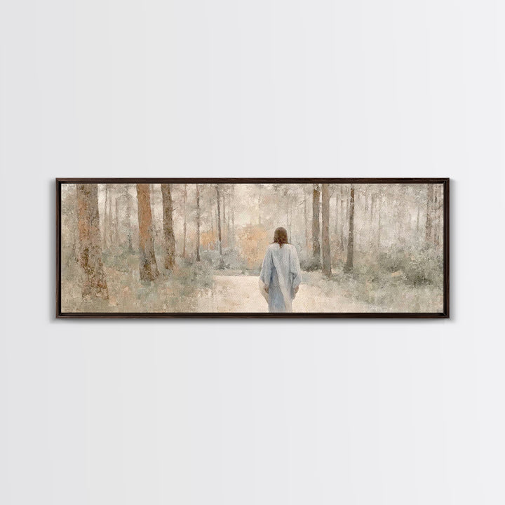 Soft Winter Walk - Framed Canvas Print - Panoramic Art - Christian Art Canvas - Christian Wall Art - Jesus Painting - Subtle Christian Art
