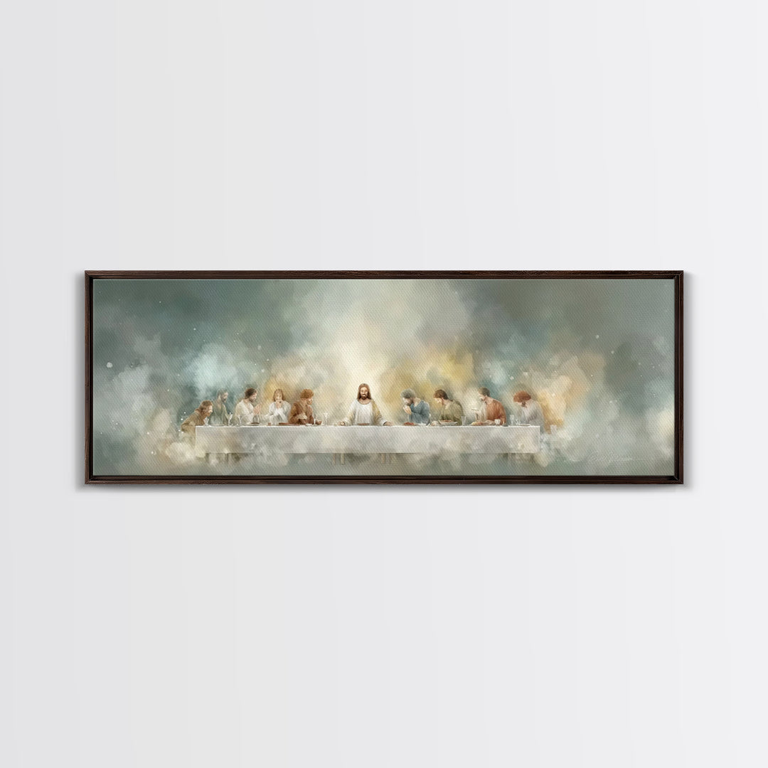 Celestial Last Supper, Framed Canvas Print, Panoramic Art, Christian Wall Art, Jesus Painting, Christian Christmas Art, Christian Art Canva