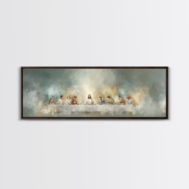 Celestial Last Supper, Framed Canvas Print, Panoramic Art, Christian Wall Art, Jesus Painting, Christian Christmas Art, Christian Art Canva
