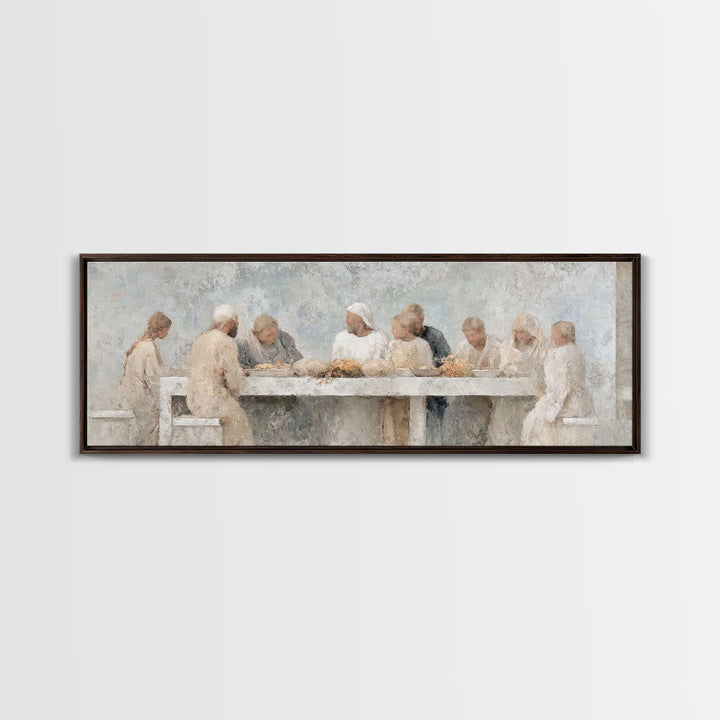 Quiet Table Fellowship – Framed Canvas Print – Panoramic Wall Art – Christian Art Canvas – Jesus Painting – Christmas Wall Art – Christian