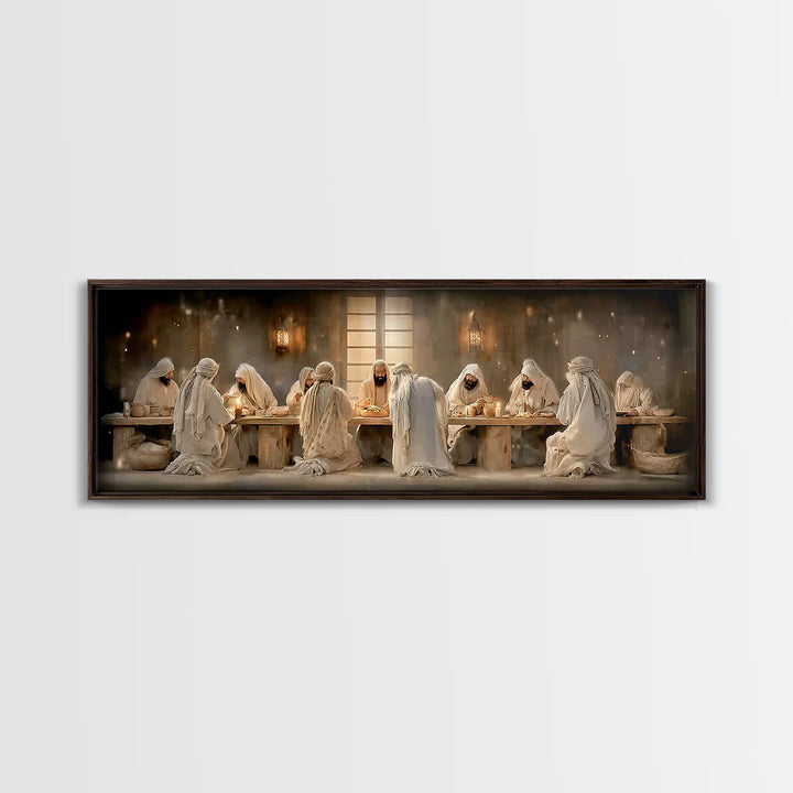 Lantern Lit Gathering | Framed Canvas Print | Panoramic Painting | Christian Wall Art | Jesus Canvas Art | Christian Christmas Art | Christ
