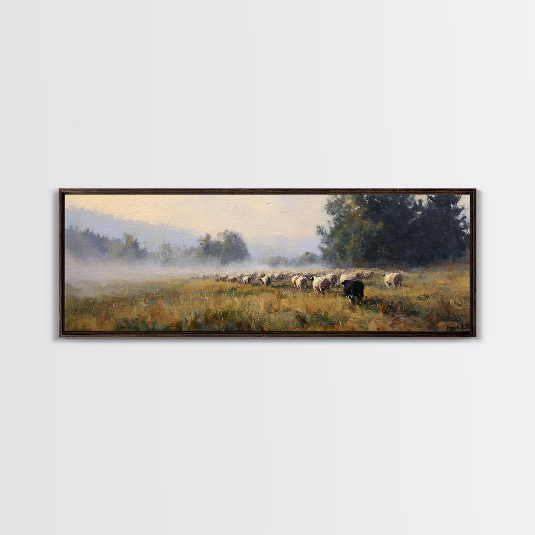 Morning Shepherd Path – Framed Canvas Print – Panoramic Art – Christian Painting – Christian Art Canvas – Christian Decor – Large Christian