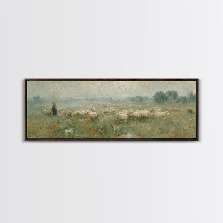 Shepherd In Mist | Framed Canvas Print | Panoramic Wall Art | Christian Art Canvas | Jesus Painting | Christian Gift | Modern Christian Art