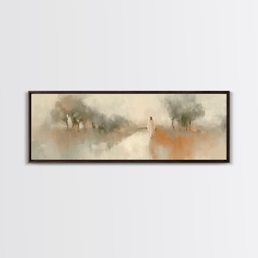 Dawnlit Journey | Framed Canvas Print | Panoramic Painting | Christian Wall Art | Jesus Painting | Christian Art Canvas | Christian Gift