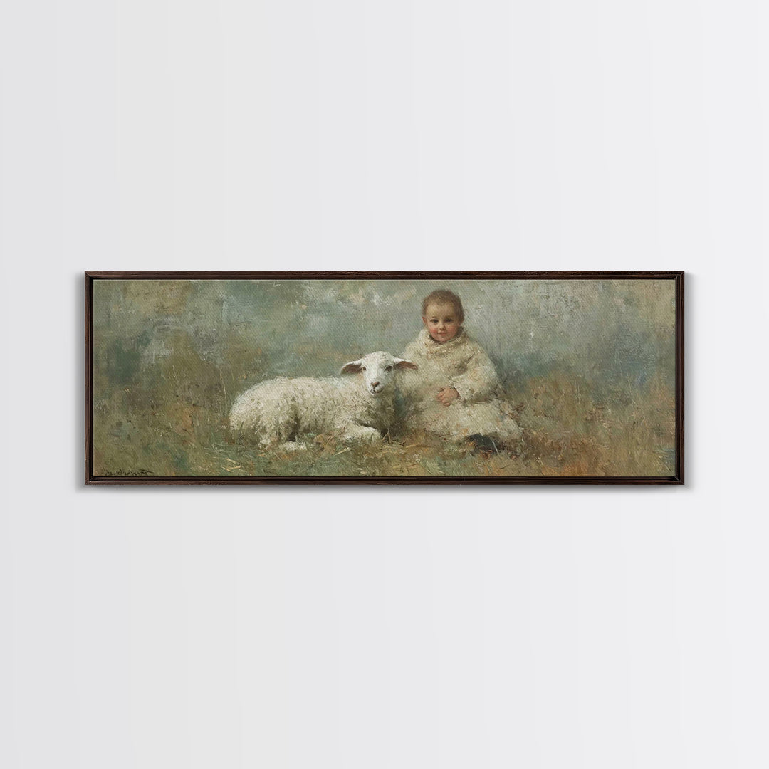 Shepherd Child Peace, Framed Canvas Print, Christian Wall Art, Christian Painting, Panoramic Print, Christmas Art Prints, Christian Christm