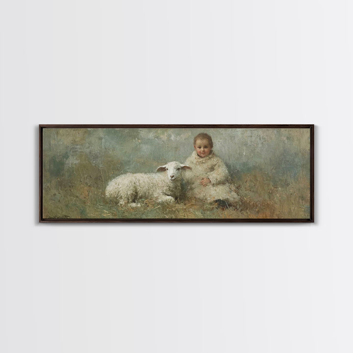 Shepherd Child Peace, Framed Canvas Print, Christian Wall Art, Christian Painting, Panoramic Print, Christmas Art Prints, Christian Christm