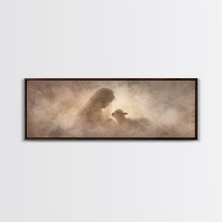 Sacred Embrace, Framed Canvas Print, Christian Christmas Art, Panoramic Painting, Christian Wall Art, Framed Christian Art, Christmas Art
