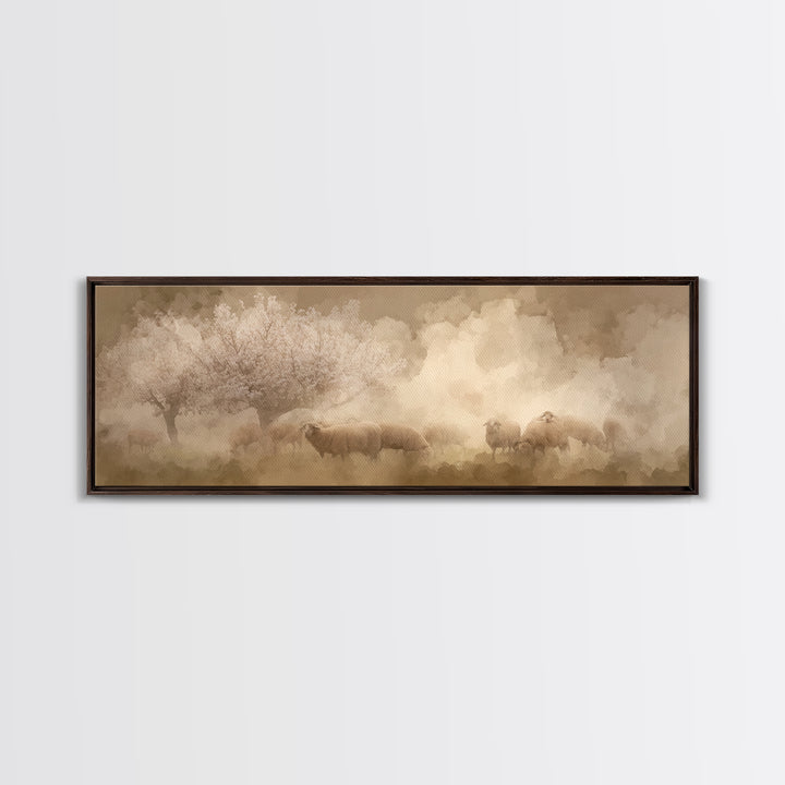 Pastoral Mercy Light | Framed Canvas Print | Christian Wall Art | Panoramic Art | Jesus Painting | Christian Art Print | Christmas Art