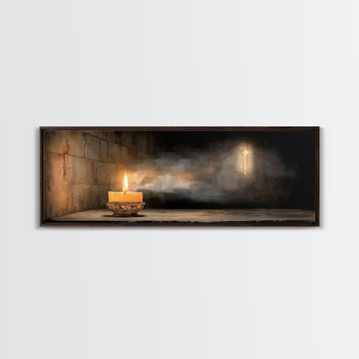 Candle of Faith – Framed Canvas Print – Christian Art Canvas – Christian Wall Art – Panoramic Art – Jesus Painting