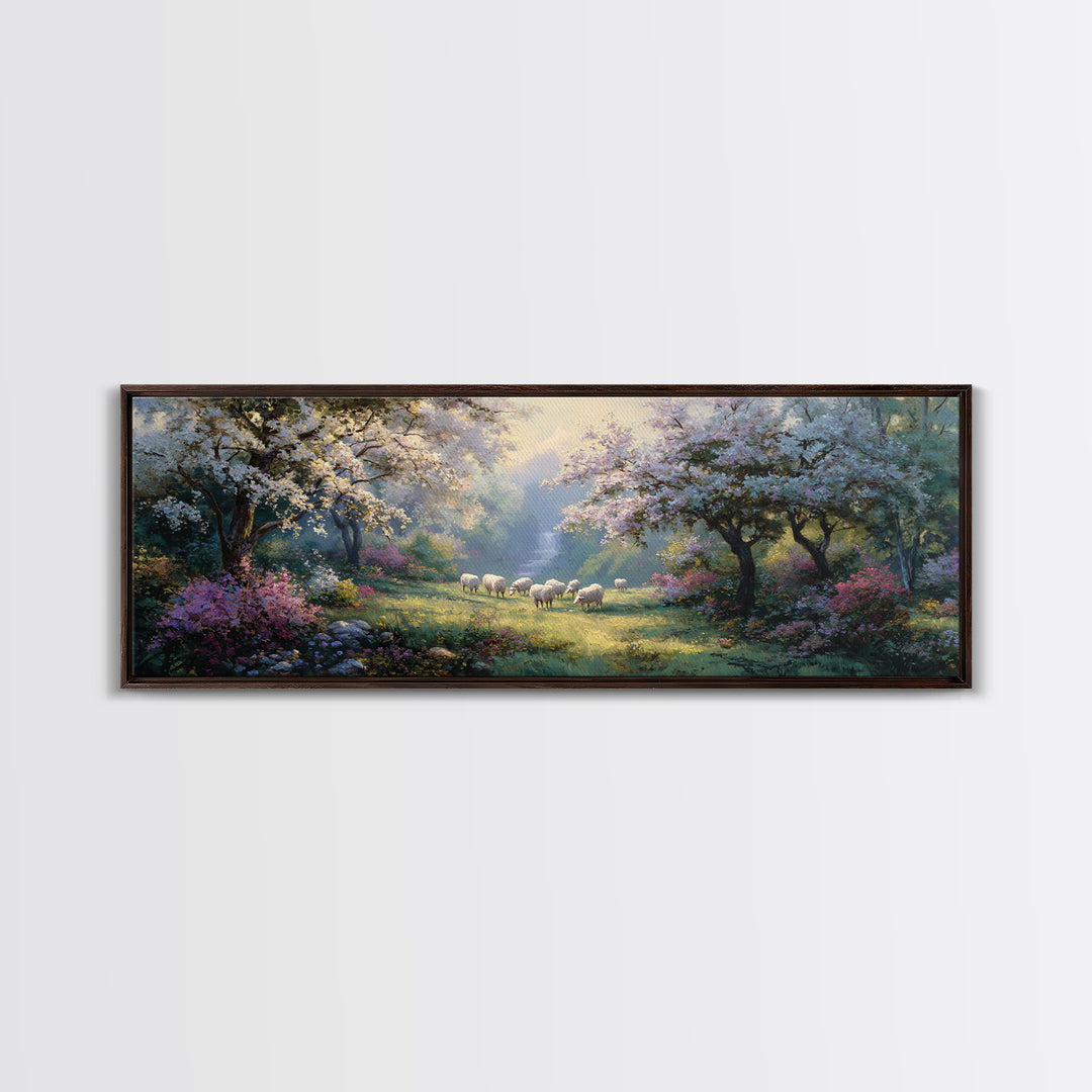 Blossom Dawn Path | Framed Canvas Print | Christian Art Canvas | Jesus Painting | Panoramic Wall Art | Christian Wall Art | Christmas Art