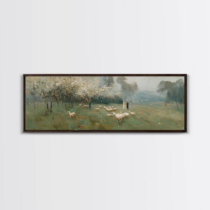 Pastoral Spring Light, Framed Canvas Print, Christian Wall Art, Panoramic Painting, Jesus Canvas Art, Christian Art Canvas, Christmas Art
