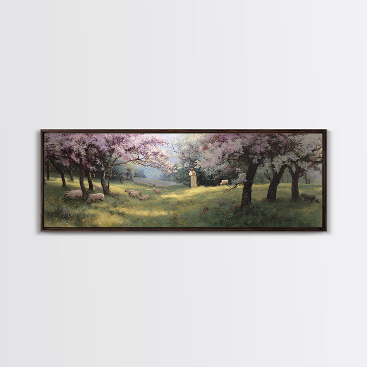 Silent Meadow Blessing | Framed Canvas Print | Jesus Painting | Panoramic Print | Christian Wall Art | Christian Art Canvas | Christmas Art