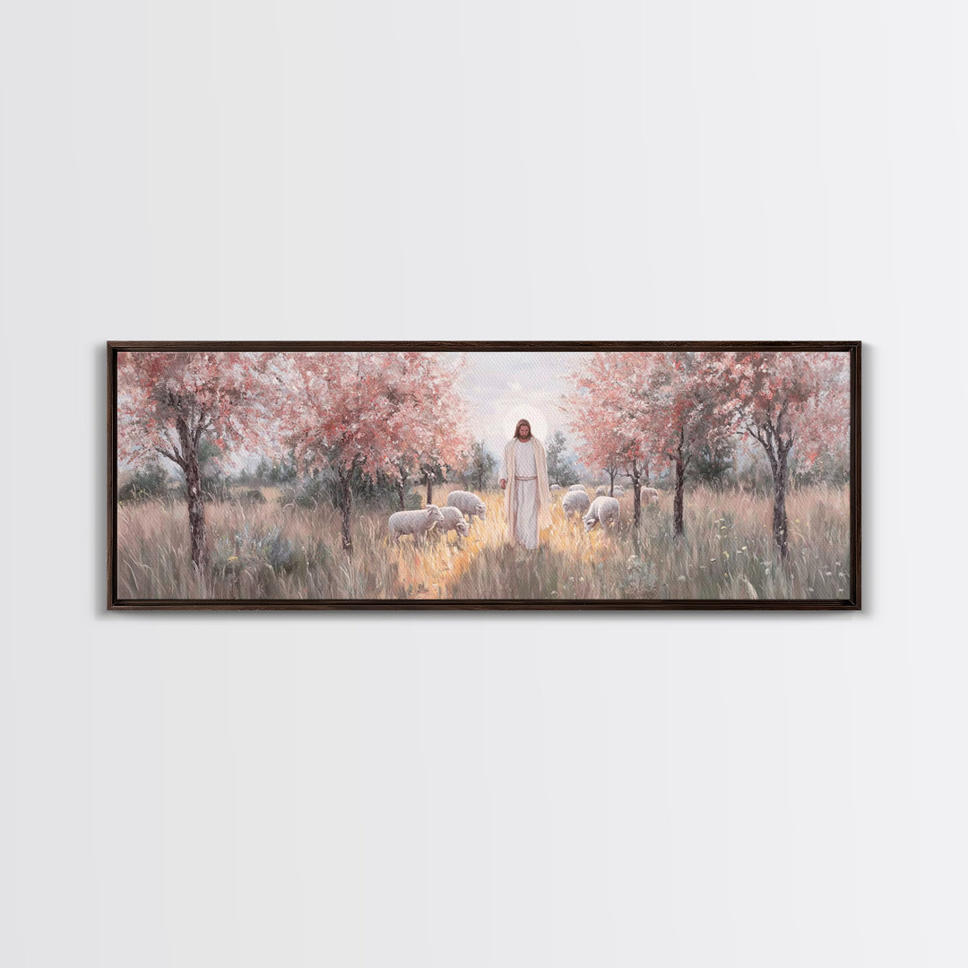Garden Of Promise, Framed Canvas Print, Christian Art Canvas, Panoramic Wall Art, Jesus Painting, Christian Wall Art, Christmas Art