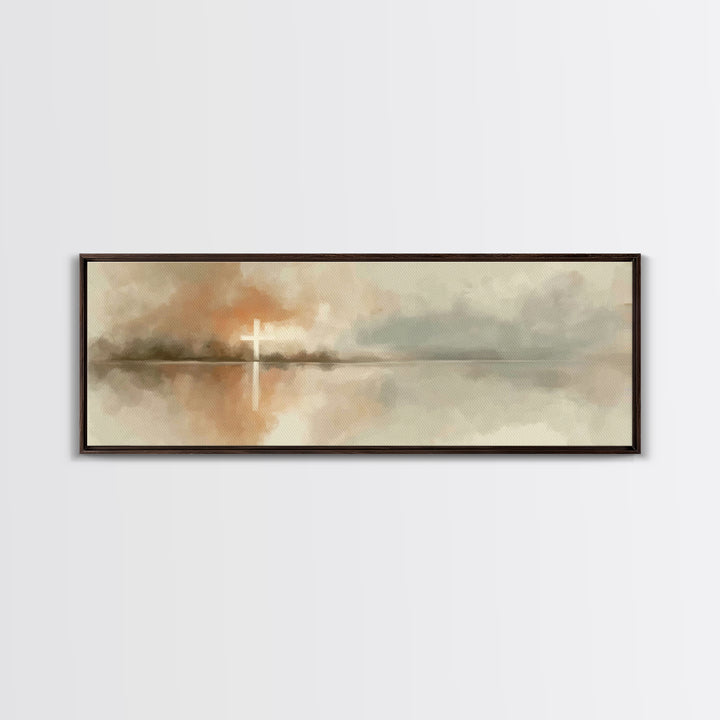 Cross Of Dawn, Framed Canvas Print, Panoramic Painting, Christian Art Canvas, Christian Wall Art, Minimalist Christian Art, Christmas Art