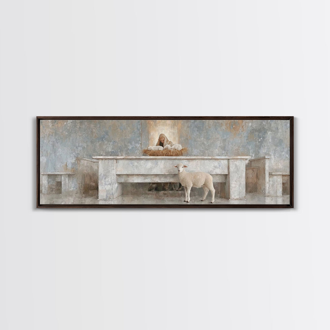 Holy Child Wonder, Framed Canvas Print, Christian Wall Art, Panoramic Painting, Christian Art Canvas, Christmas Art, Christian Christmas De
