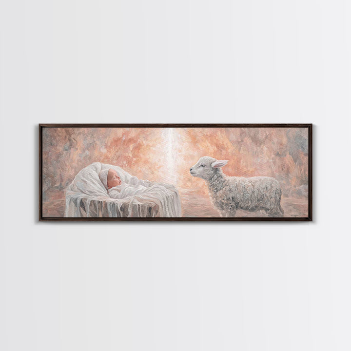 Lamb Of Light – Framed Canvas Print – Christian Art Canvas – Panoramic Wall Art – Christian Christmas Art – Jesus Art Print – Christian Dec