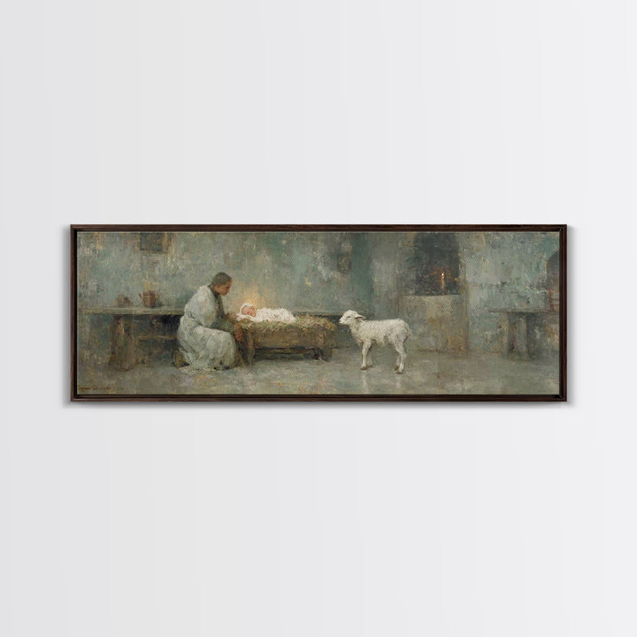 Holy Night Hope – Framed Canvas Print – Christian Wall Art – Birth Of Jesus Painting – Christmas Art – Christian Art Canvas – Panoramic Art